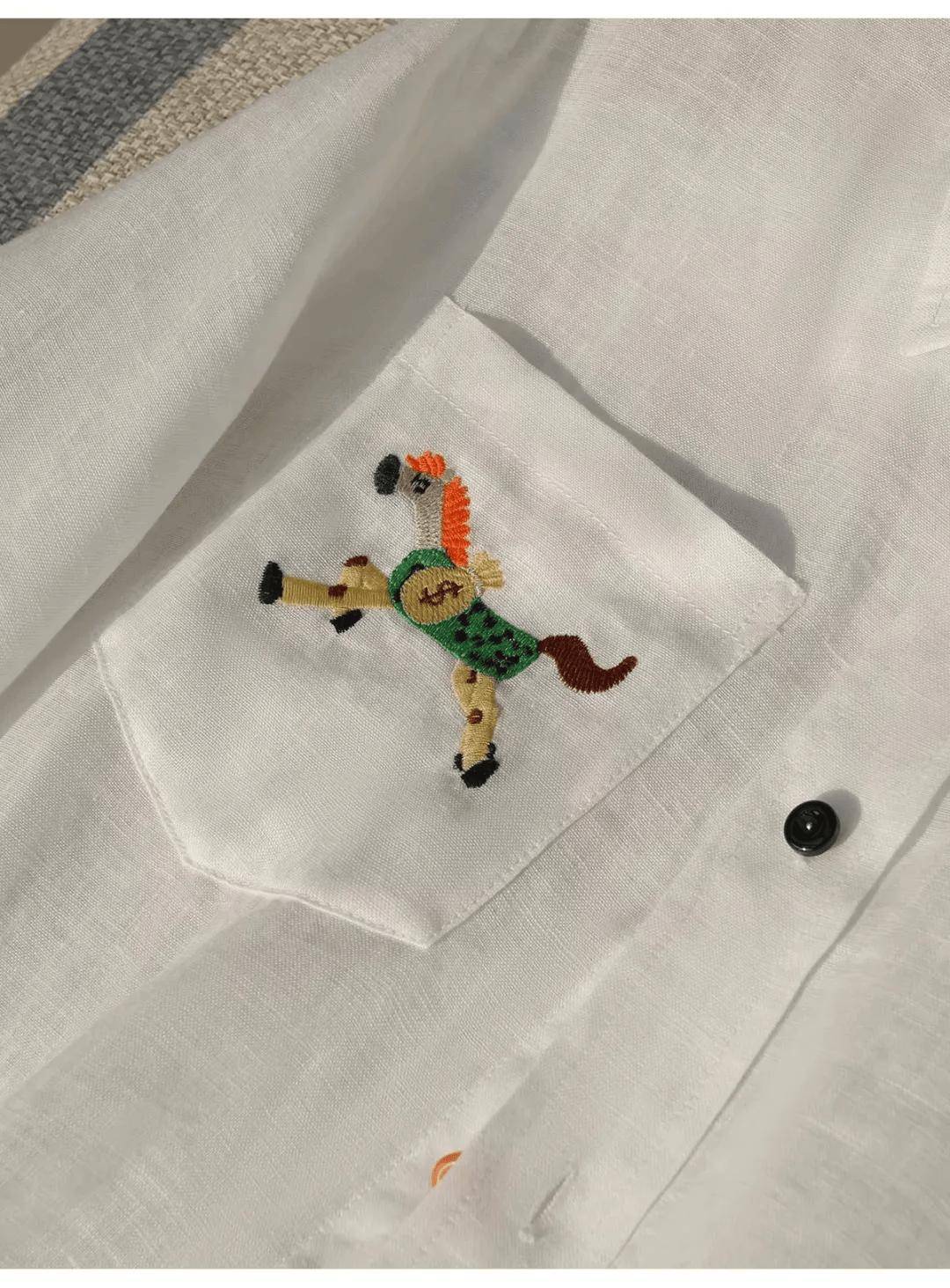 義大利百年“老錢風”，彩虹扣+小馬刺繡苧麻襯衫，穿出定製質感！