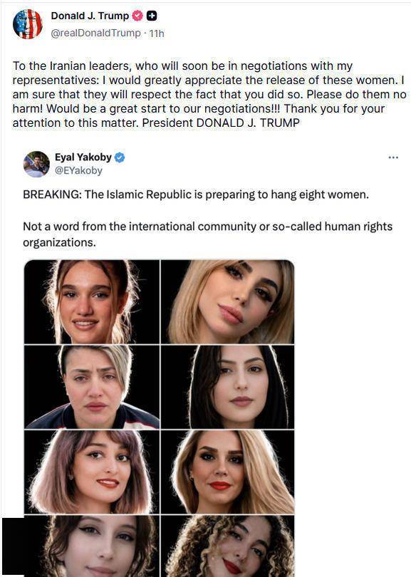 特朗普喊話伊朗不要傷害這8位女性，伊媒回應