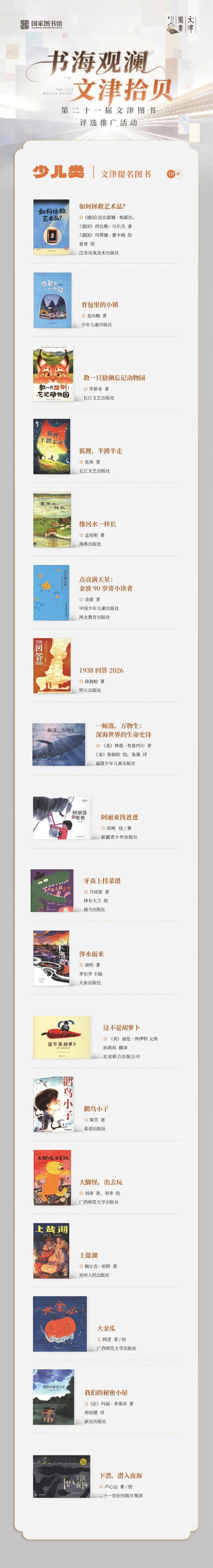 第二十一屆文津圖書少兒類提名圖書